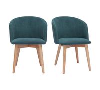 Set de 2 sillas nórdicas de tela efecto aterciopelado azul petróleo y madera clara maciza VANITY