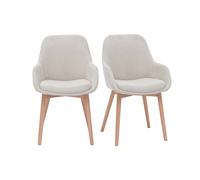 Set de 2 sillas nórdicas de tela efecto aterciopelado beige y madera clara maciza HOLO