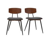 Set de 2 sillas vintage de madera de nogal oscuro con asiento negro y metal negro JOLINE
