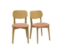 Set de 2 sillas vintage de madera de roble claro y tela efecto aterciopelado terracota LUCIA