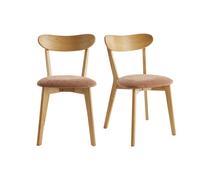 Set de 2 sillas vintage de madera de roble claro y tela efecto aterciopelado texturizado DOVE