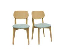 Set de 2 sillas vintage de madera de roble claro y tela efecto aterciopelado verde celadón LUCIA