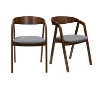 Set de 2 sillas vintage de madera maciza teñida de nogal y tela gris LOVA