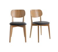 Set de 2 sillas vintage de roble con asiento negro LUCIA