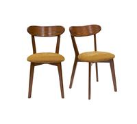 Set de 2 sillas vintage de roble oscuro y tejido efecto aterciopelado amarillo mostaza DOVE