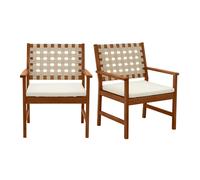 Set de 2 sillones de jardín de madera maciza con cojín blanco y cinchas beige SANTANA