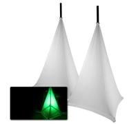 Set de 2 soportes para altavoces con fundas de lycra blanca de 120 cm, estructura oculta y opción de iluminación decorativa, ideal para bodas, eventos y montajes elegantes