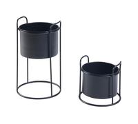 [en.casa] Set de 2 Soportes para Plantas con 2 Maceteros Práctica Asa Transporte Fácil Juego de 2 Estantes para Flores Portamacetas Accesorio Hogar Interior Metal - Negro