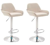 CLP Set De 2 Taburetes Braga Tapizado En Tela, Regulables En Altura & Giratorios I 2 Sillas Altas Con Respaldo & Reposabrazos, Color:Crema, Color del marco:cromado