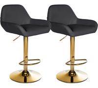CLP Set de 2 taburetes de Bar Braga con Base Dorada I Juego de 2 sillas en Polipiel con Base Metalica & reposapiés, Color:Negro