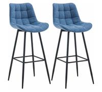 CLP Set de 2 taburetes de Bar Darford en Tela o Terciopelo I Sillas Altas de Cocina Modernas con Base de Madera de 4 Patas Color Azul Material Tela