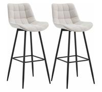 CLP Set de 2 taburetes de Bar Darford en Tela o Terciopelo I Sillas Altas de Cocina Modernas con Base de Madera de 4 Patas, Color:Crema, Material:Tela