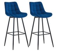 CLP Set de 2 taburetes de Bar Darford en Tela o Terciopelo I Sillas Altas de Cocina Modernas con Base de Madera de 4 Patas, Color:Azul, Material:Terciopelo