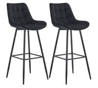 CLP Set de 2 taburetes de Bar Darford en Tela o Terciopelo I Sillas Altas de Cocina Modernas con Base de Madera de 4 Patas, Color:Negro, Material:Terciopelo