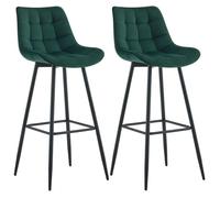 CLP Set de 2 taburetes de Bar Darford en Tela o Terciopelo I Sillas Altas de Cocina Modernas con Base de Madera de 4 Patas, Color:Verde Claro, Material:Terciopelo
