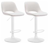 CLP Set De 2 Sillas De Cocina Camden En Tela I Taburetes De Altura Ajustable, Giratorios con Respaldo & Reposapiés, Color:Crema, Material del Soporte:Metal Blanco Mate