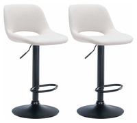 CLP Set De 2 Sillas De Cocina Camden En Tela I Taburetes De Altura Ajustable, Giratorios con Respaldo & Reposapiés, Color:Crema, Material del Soporte:Negro Mate Metal
