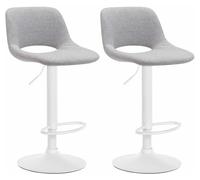 CLP Set De 2 Sillas De Cocina Camden En Tela I Taburetes De Altura Ajustable, Giratorios con Respaldo & Reposapiés, Color:Gris Claro, Material del Soporte:Metal Blanco Mate