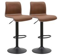 CLP Set de 2 Taburetes de Bar Henchy con Respaldo, Tapizados en Cuero Sintético, Reposapiés, Altura Ajustable y Giratorios, Color:marrón