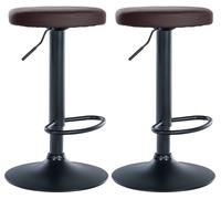 CLP Set De 2 Taburetes De Bar Ponte En Polipiel I Sillas De Altura Regulable con Asiento Redondo & Reposapiés, Color:marrón, Material del Soporte:Negro Mate Metal