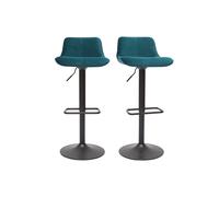 Set de 2 taburetes de cocina ajustables 360º de terciopelo azul petróleo y metal negro BOOST