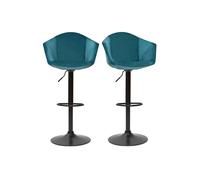 Set de 2 taburetes de cocina ajustables 360º de terciopelo azul petróleo y metal TAYA