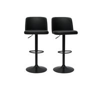 Set de 2 taburetes de cocina ajustables de poliuretano negro y metal negro MONTI