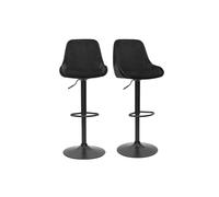 Set de 2 taburetes de cocina de diseño ajustables 360º de terciopelo azul petróleo y metal negro HOLO