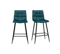 Set de 2 taburetes de cocina de diseño de terciopelo azul petróleo 65 cm MAXWELL