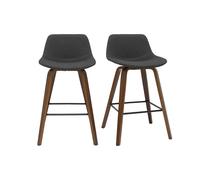 Set de 2 taburetes de cocina de diseño gris oscuro y nogal 65 cm NONIE