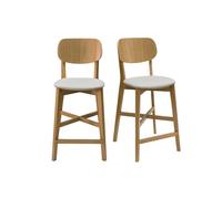 Set de 2 taburetes de cocina de madera de roble clara y tejido beige 65 cm LUCIA