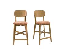 Set de 2 taburetes de cocina de madera de roble claro y tela efecto aterciopelado terracota 65 cm LUCIA