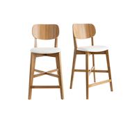 Set de 2 taburetes de cocina de madera de roble y blanco 65 cm LUCIA