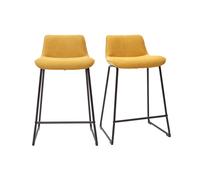 Set de 2 taburetes de cocina efecto aterciopelado texturizado amarillo mostaza y metal 65 cm BOOST