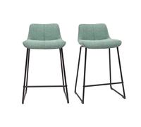 Set de 2 taburetes de cocina fijos efecto aterciopelado texturizado color celadón con pata de metal 65 cm BOOST