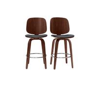 Set de 2 taburetes de cocina giratorios de diseño negros y madera oscura 66 cm BECK