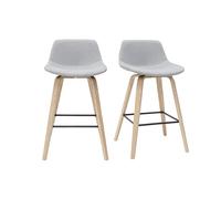 Set de 2 taburetes de cocina nórdicos gris claro y madera 65 cm NONIE
