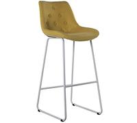 Set de 2 Taburetes de Madera, Tela y Patas de Metal en Mostaza y Blanco 45x51x103cm, Alt. Asiento 103cm