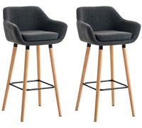 CLP Set De 2 Taburetes Grant Tapizados En Tela con Respaldo & Reposapiés I 2 Sillas De Bar con Base De Madera & Reposapiés, Color:Gris Oscuro