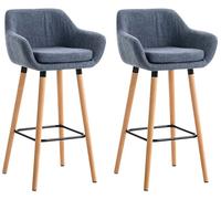 CLP Set De 2 Taburetes Grant Tapizados En Tela con Respaldo & Reposapiés I 2 Sillas De Bar con Base De Madera & Reposapiés, Color:Azul