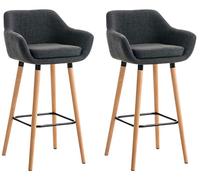 CLP Set De 2 Taburetes Grant Tapizados En Tela con Respaldo & Reposapiés I 2 Sillas De Bar con Base De Madera & Reposapiés, Color:Gris Claro
