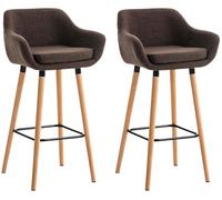 CLP Taburete de Bar Juego de 2 tapizados con Respaldo Grant, Taburete con Funda de Tela, Estructura de Madera hasta 150 kg de Carga | Color marrón