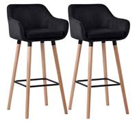CLP Set De 2 Taburetes De Bar Grant En Terciopelo En Estilo Velvet I 2 Sillas Altas con Respaldo & Reposabrazos I, Color:Negro