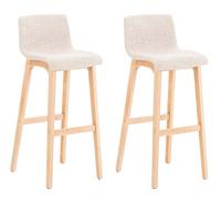 CLP Juego de taburetes de Bar Hover con respaldos, Asientos Acolchados de Tela, Estructura sólida de Madera de Haya, Color:Crema