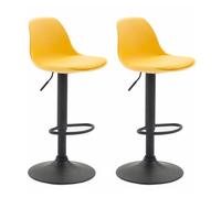 CLP Set 2 Taburetes Kiel Asiento De Plástico & Simil Cuero I 2 Sillas Altas Regulables En Altura, Color:Amarillo, Color del Marco:Negro