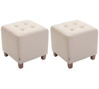 Set de 2 taburetes puff pharao en tela crema 45x45x46 cm