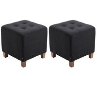 CLP Set De 2 Taburetes Bajos Pharao Tapizados En Tela I Puff Otomanos Decorativos con Base De 4 Patas De Madera, Color:Negro