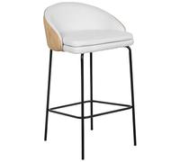 Set de 2 taburetes tapizados en Blanco y Beige con Patas de Metal en Negro 51x51x90 cm