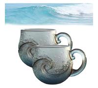 Set de 2 tazas Sea Glass Wave de 12 oz, diseño soplado a mano de ola oceánica - textura única inspirada en el mar, para amantes del océano