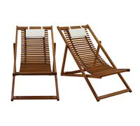 Set de 2 tumbonas de madera maciza con cojín de tela blanca MOONA